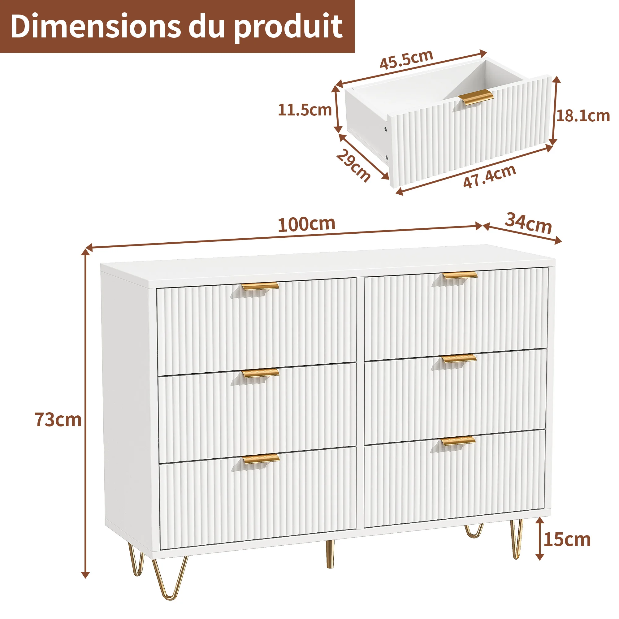 Ladekast met 4-6 laden, moderne opbergkast voor slaapkamer, ladekast, 60-100 cm, slaapkamermeubel, opbergkast, wit