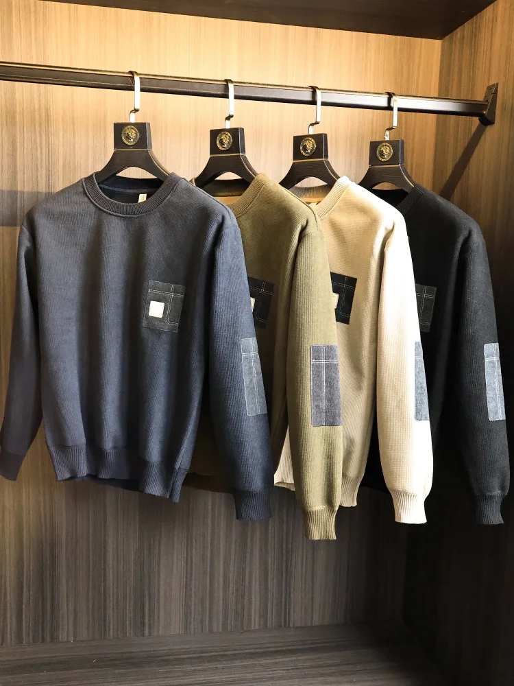 Men's Fce Lined Knitted Sweater round Ne Embroidered Smooth Corn Pattern Autumn Winter Faion Casual Comfortable Breath...