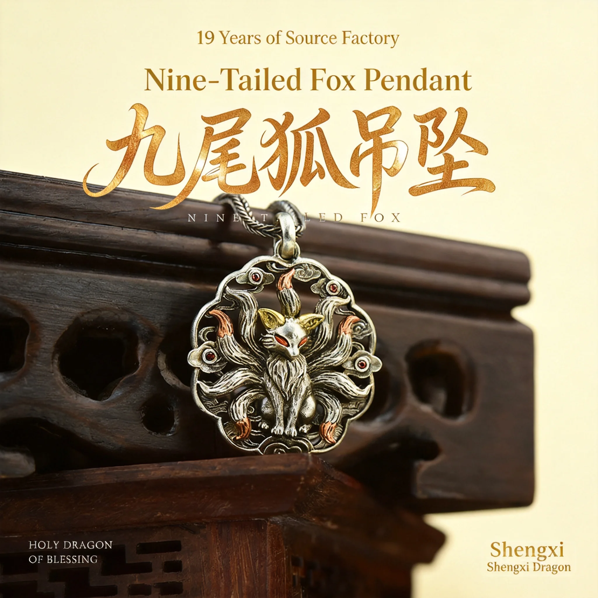 Traditional Chinese Style Lucky Copper Nine Tailed Fox Pendant Auspicious Blessing Amulet Jewelry For Men Women Trendy Daily Wea