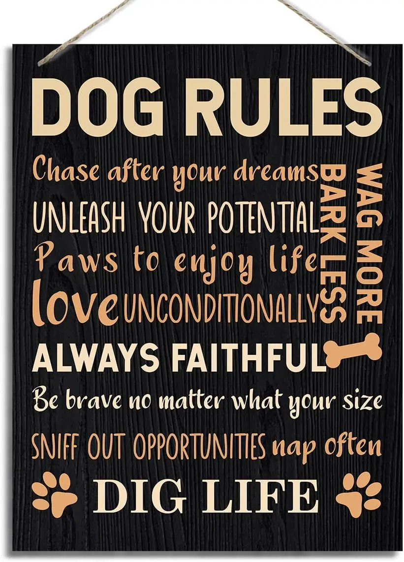 Dog Rules Sign, Decorative Hanging Wood Plaque for Wall, Dog Life Wisdom, Inspirational Door Sign, Farmhouse Wood Wall Sign, Pos