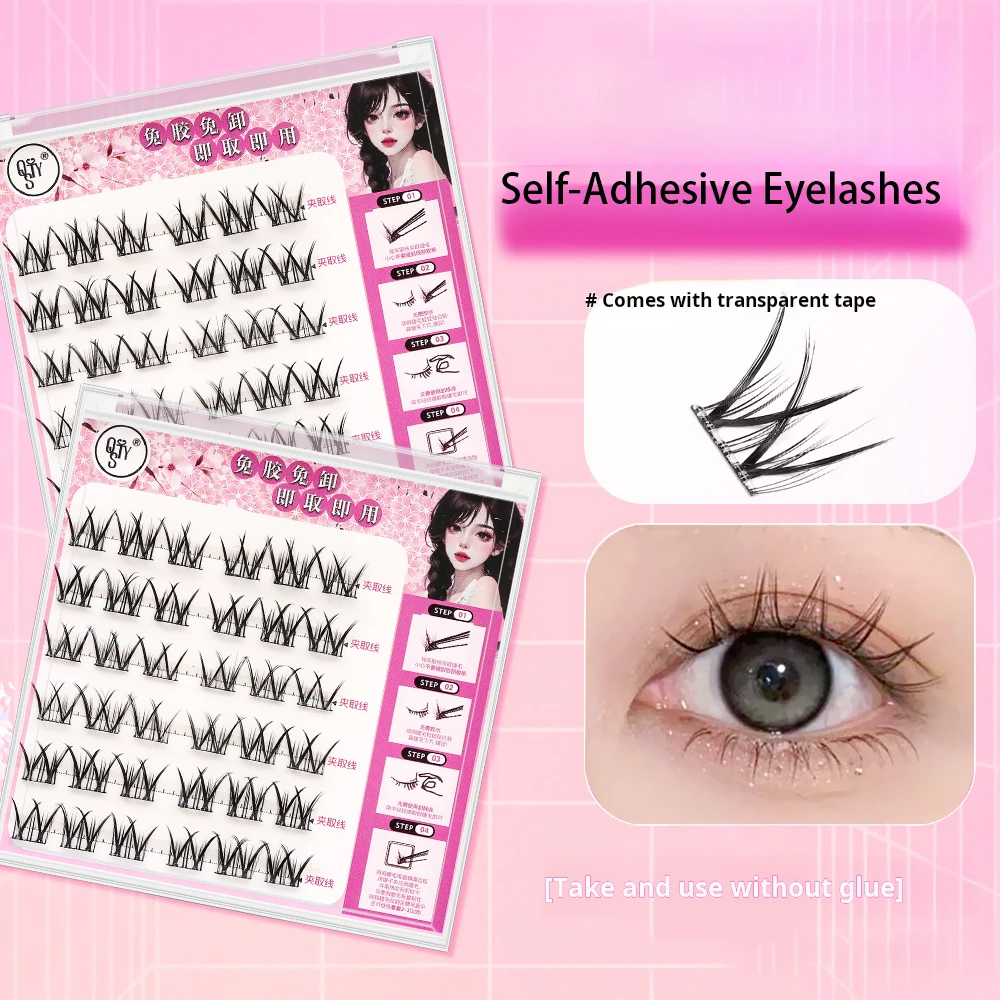 36 Bundles Self Adhesive Eyelashes Extension Reusable Fish Tail Segmented Natural Eyelash Pre-Glued DIY Cluster Lashes C Curl