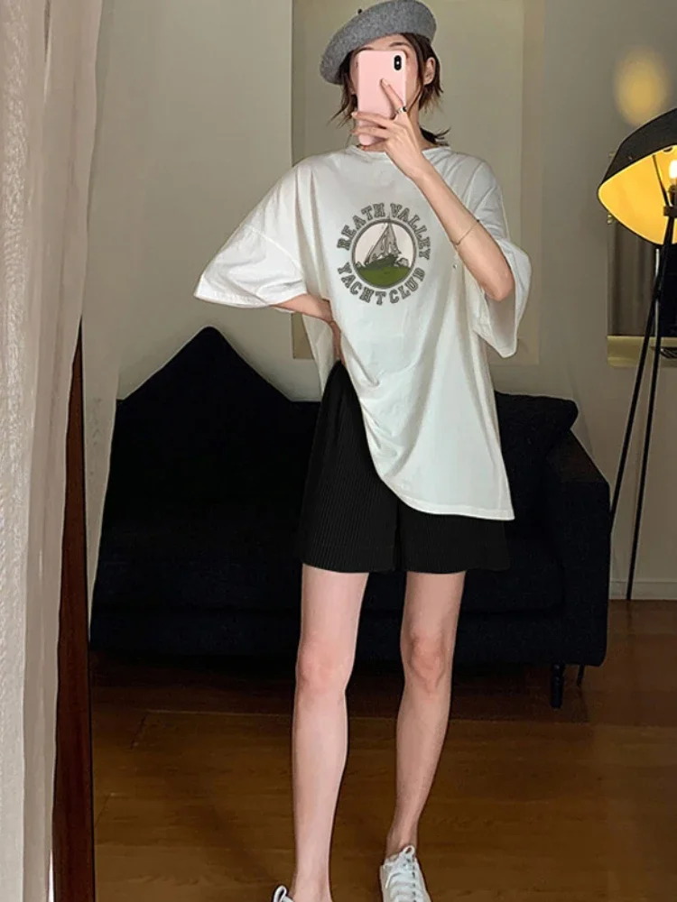 Kurzarm T-Shirt Hose mit weitem Bein Twinset für Mutterschaft Sommer lose lässige schwangere Frau Kleidung Set Mode bedruckten Anzug