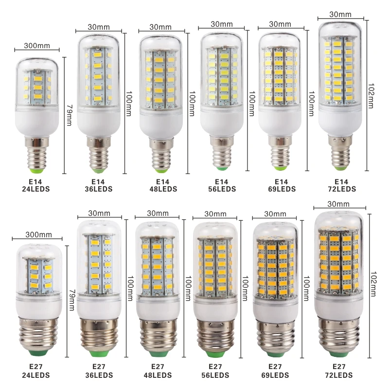 Imagem -02 - Led Lâmpada Milho 24 36 48 56 69 72 Leds Smd 5730 220v Lampada Led Lâmpada Lustre Vela Luz Led Bombilla E27 E14