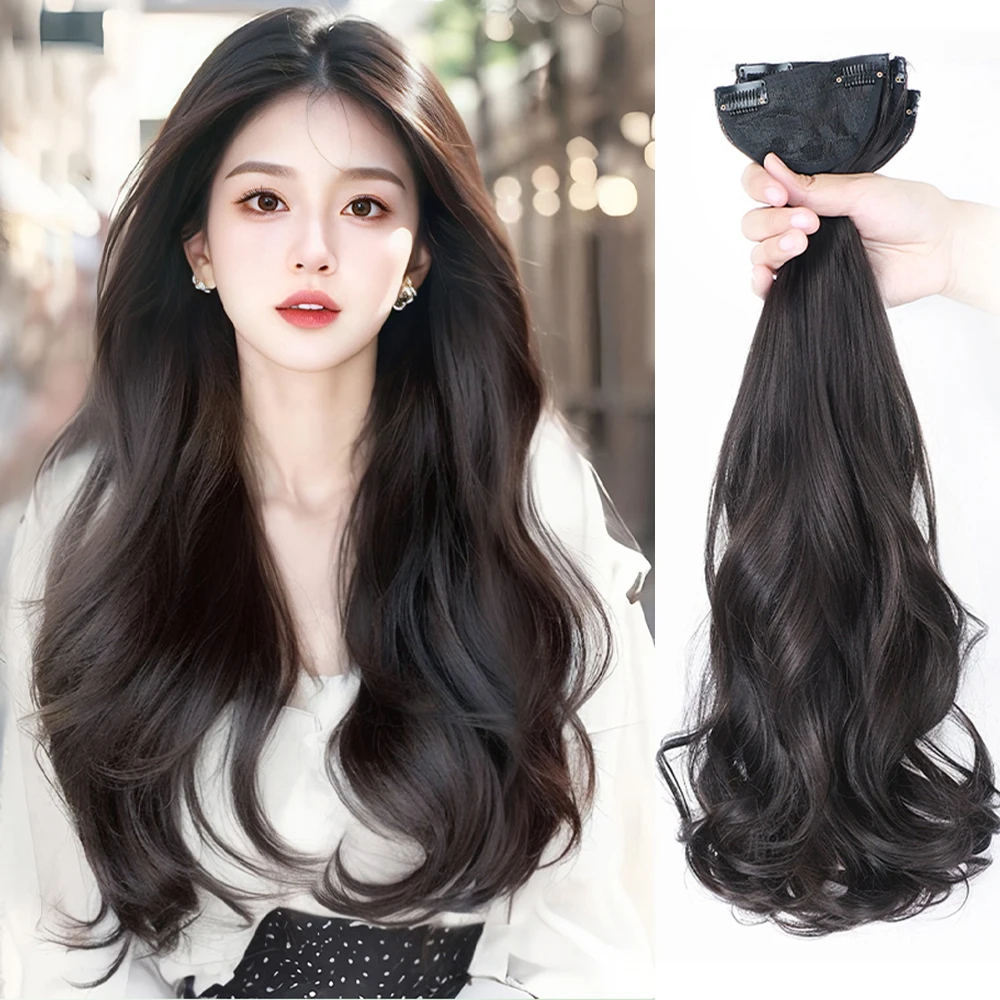 Synthetic Invisable Wavy Hair Pads Clip In One Piece 2Clips Increase hair volume Hair Extensions Top Side Cover Brown Extensions