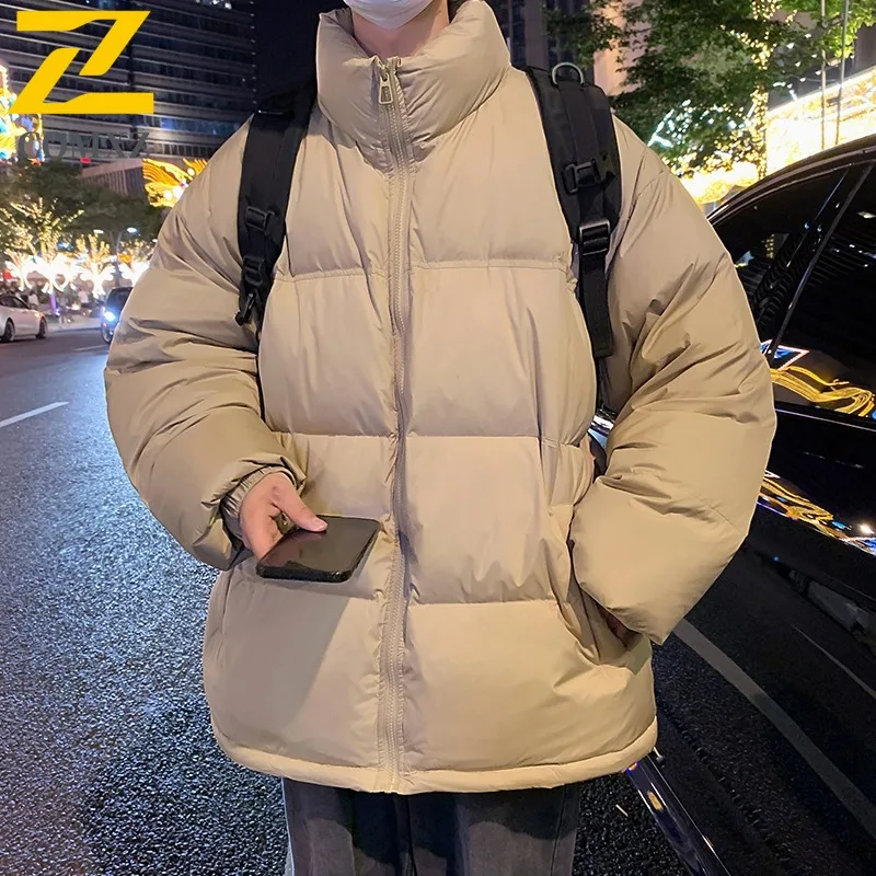 COMXZ Men's Winter Jacket Fashion Trendy Solid Color Warm Skiing Puffer Jacket Street Windproof Comfortable Cotton Padded Jacket