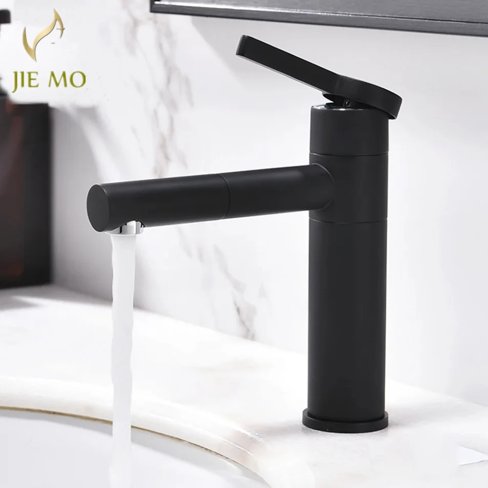 Black single-hole basin faucet for bathroom, 360° rotatable, suitable for cold and hot water supply, washbasin faucet.