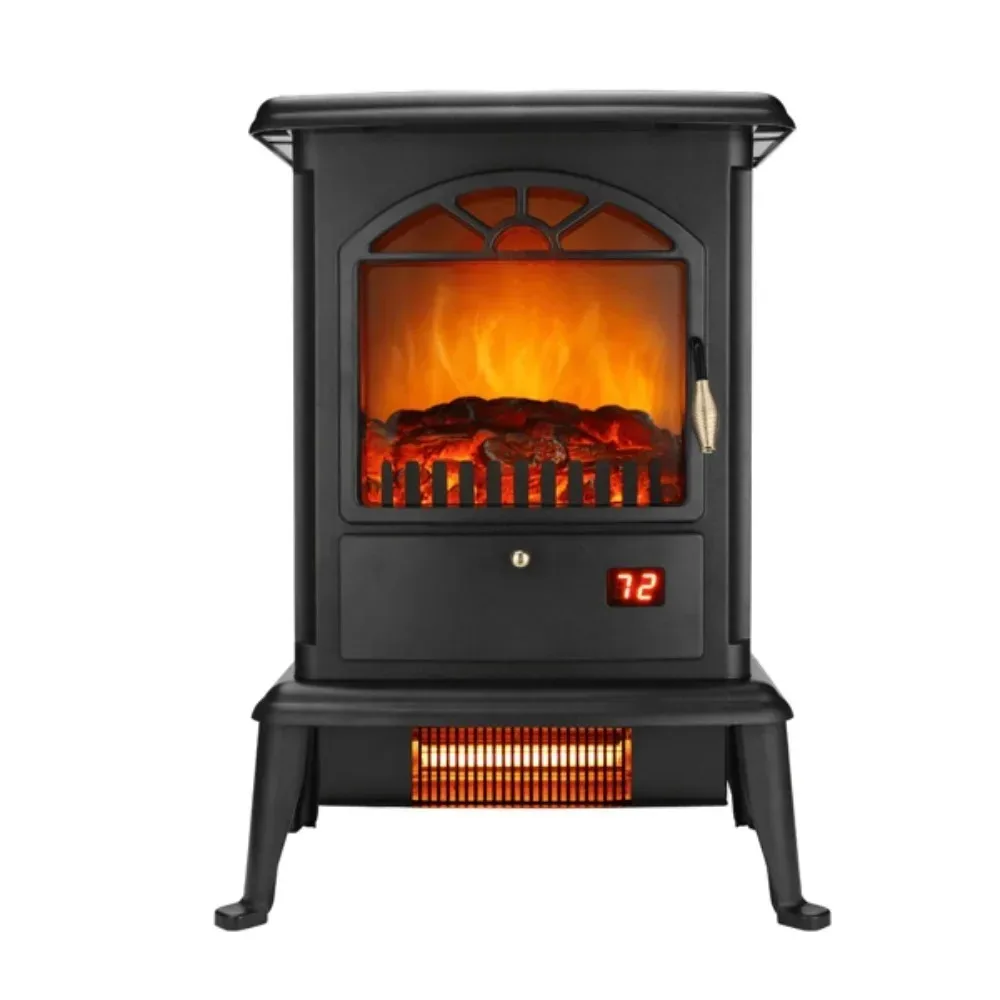 

1500W Freestanding Three-door Glass 3D Flame Fireplace with Remote Control/Quartz Tube Heating/Fake Firewood