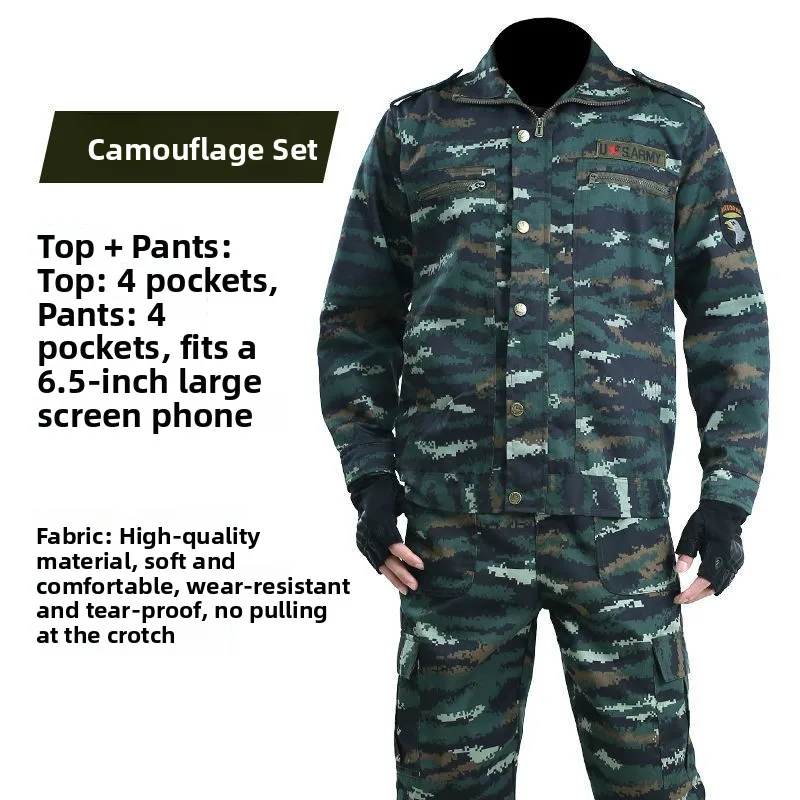Men's Camouflage Workwear Set Thickened Wear Resistant Construction Site Training Outdoor Uniform Long Sleeve Spring Autumn