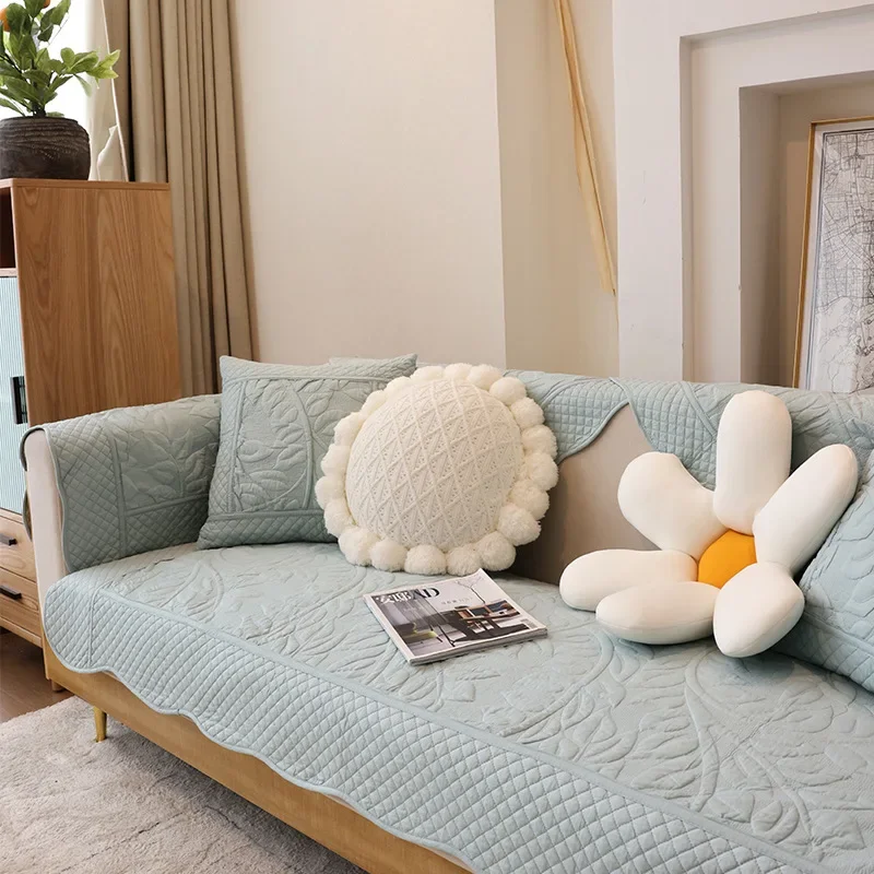 Simple Modern Quilted Fabric Cotton Sofa Cushion Non-slip Glove Cover Sofa Cover Cushion Home Decro