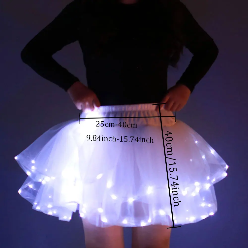 กระโปรงสีขาว, กระโปรงสั้น LED สีขาวสว่าง, กระโปรงเต้นบัลเลต์, กระโปรงเรืองแสงหลายชั้นแบบฟู