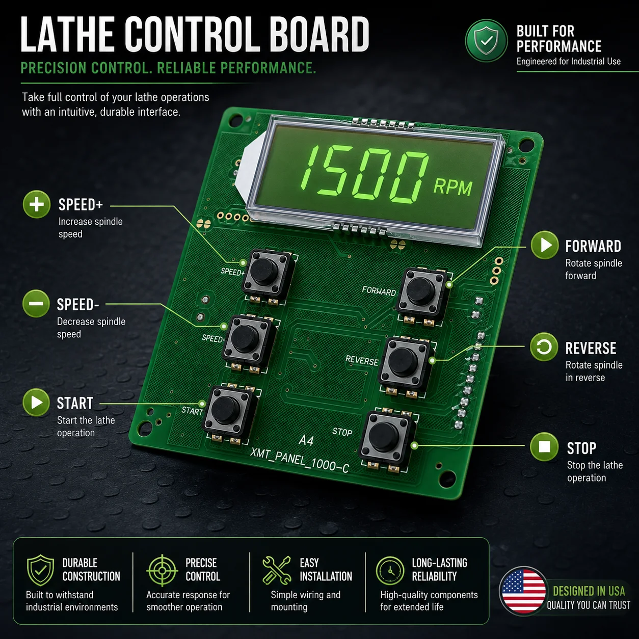 Spindle Speed Display Circuit Board Touch Panel PCB XMT PANEL 1000 C for SIEG SC4-062 JET BD-8 SOGI M2 450D