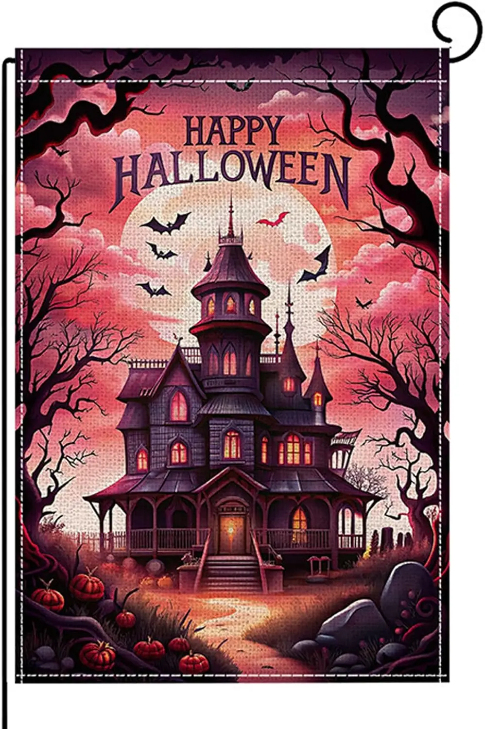 Happy Halloween Garden Flag, Garden Flags 12x18 inches, Haunted House Burlap Yard Flag, Spooky Outdoor Yard Flag with Bats & kkz