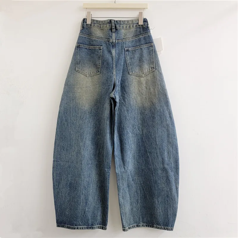2026 Autumn Vintage Style Multiple Metal Buckles Decor Straight Jeans for Women High Waisted Curved Wide Leg Loose Denim Pants