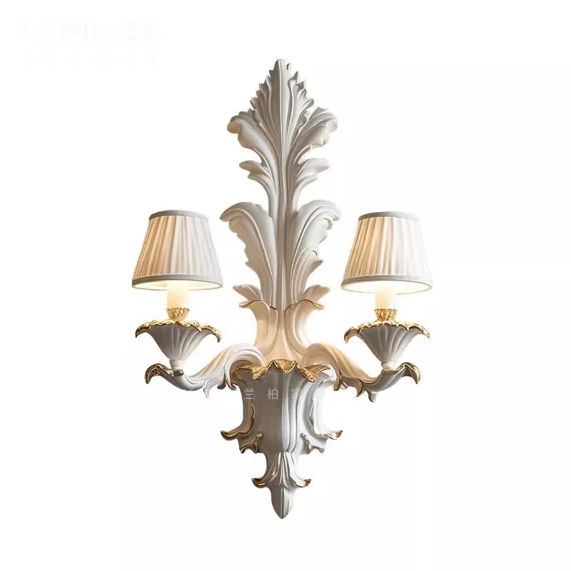 French Carved Wall Lamp Hotel Lobby High Sense Double Head Wall Lamp Living Room Dining Room Background Retro Gilt Wall Lamp