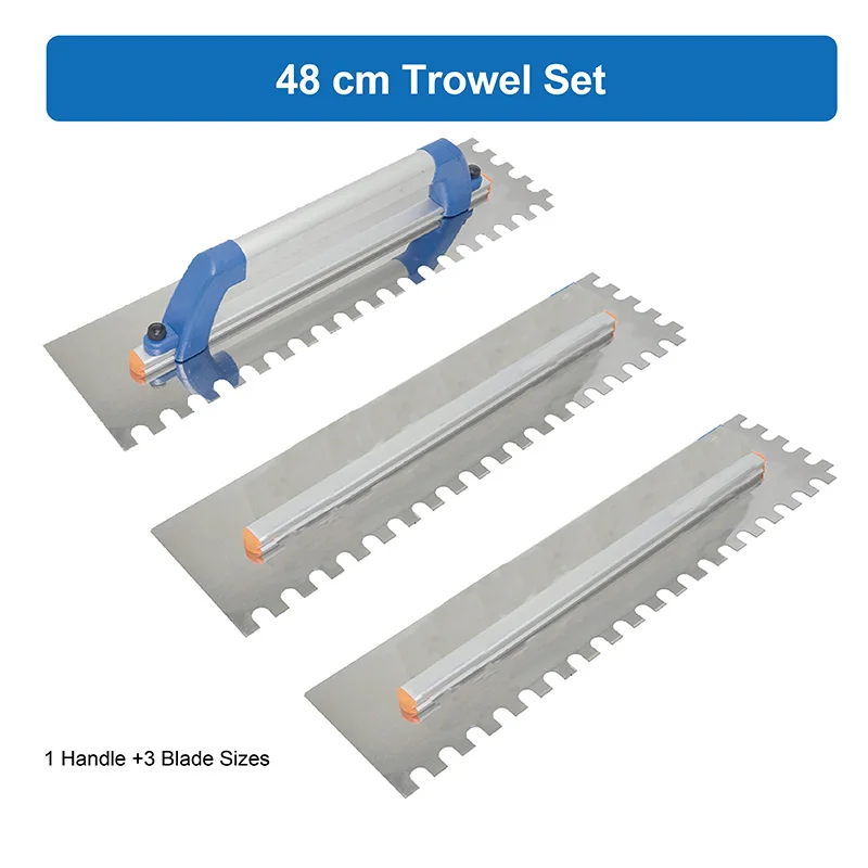 48cm Toothed Plastering Trowel Set Removable Handle 10/12/15mm Tooth Spacing Stainless Steel Wall Plaster Cement Tile Grout