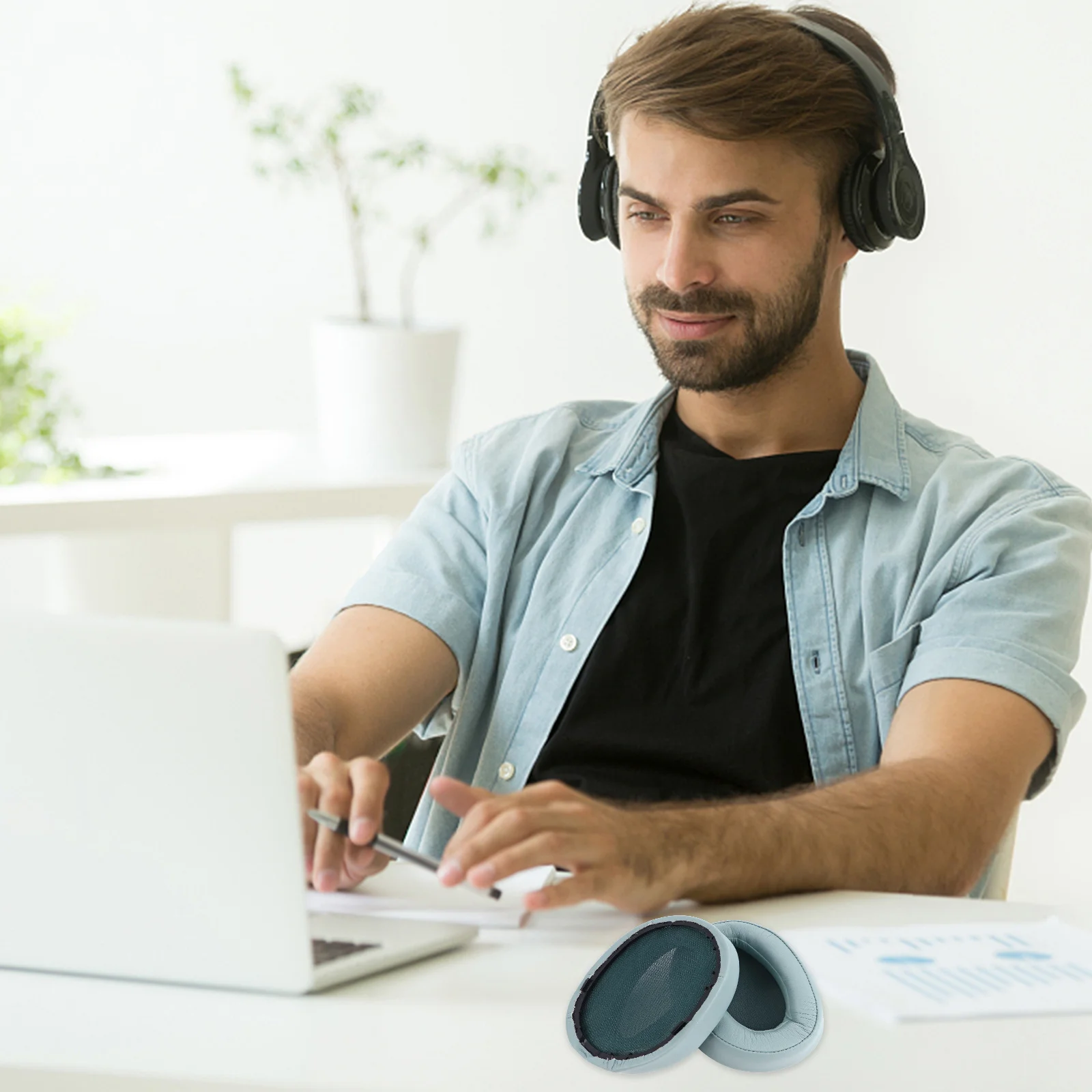 

1 Pair Headset Ear Pad Skin-Friendly -Like Comfortable Breathable Absorbable Super Padding Noise Blocking Ear Cups For