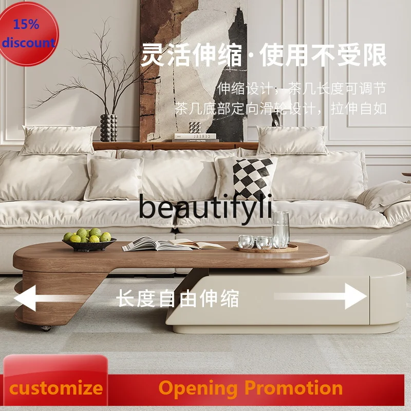 

Rock slab coffee table living room household cream style simple modern light luxury telescopic cave stone coffee table G1218