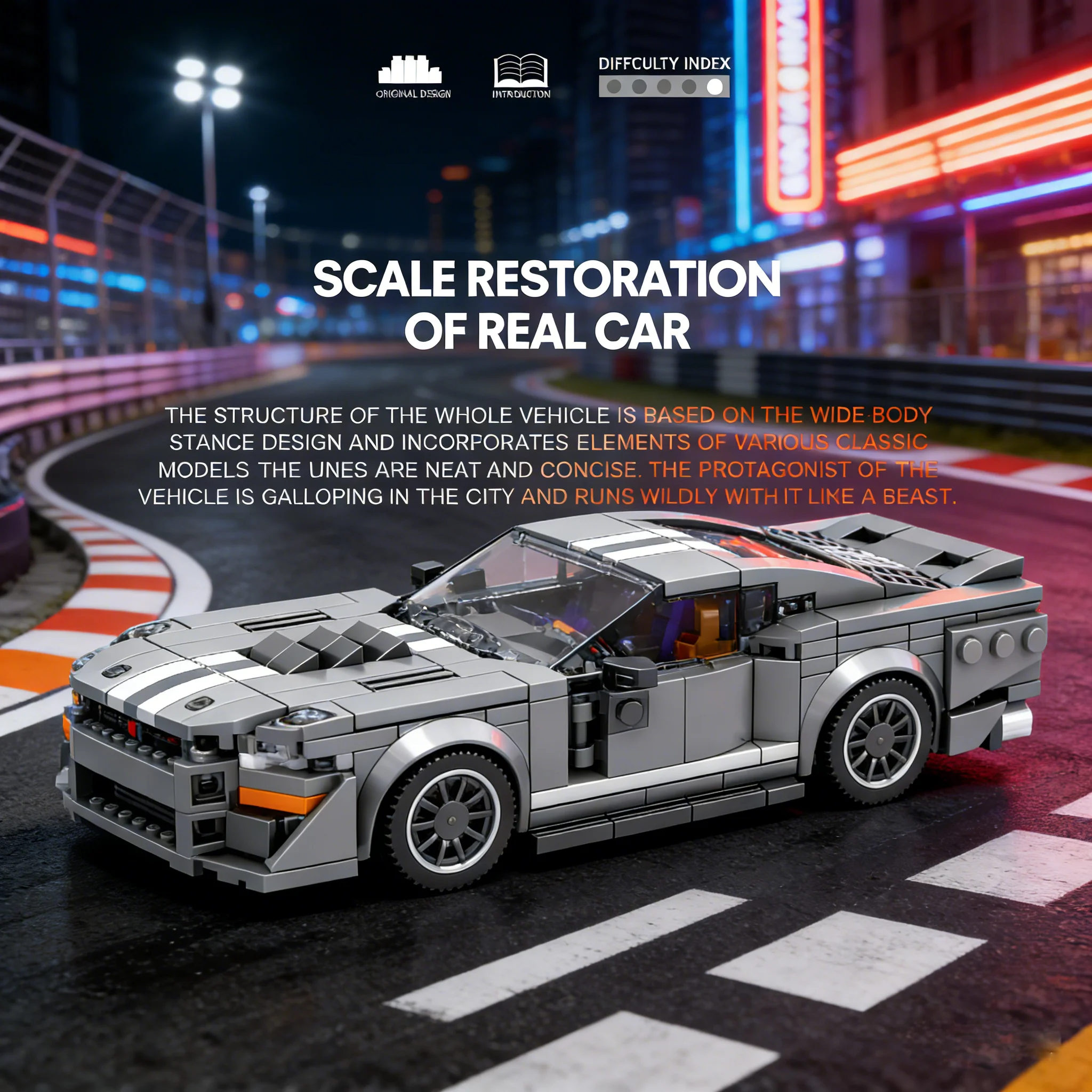 Zestaw technicznych klocków konstrukcyjnych GT500, klasyczny samochód wyścigowy w skali 1:24, zabawka do samodzielnego montażu, prezent urodzinowy dla chłopca.