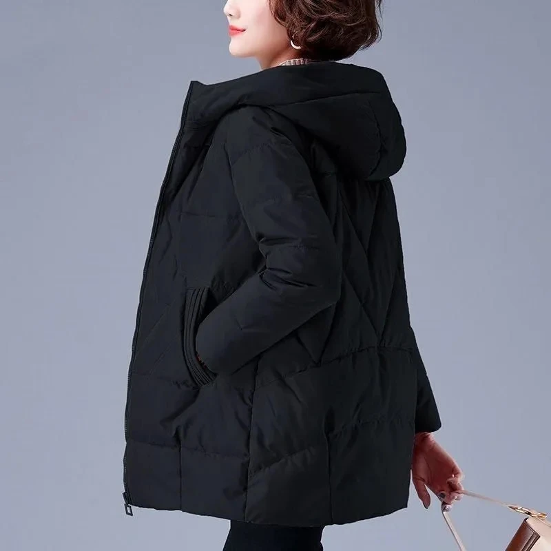 Mid-Length Korean Loose Cotton Coats Women 2022 Autumn Winter Casual Hooded Cotton-Padded Parkas Women Zipper Padded Jacket Coat