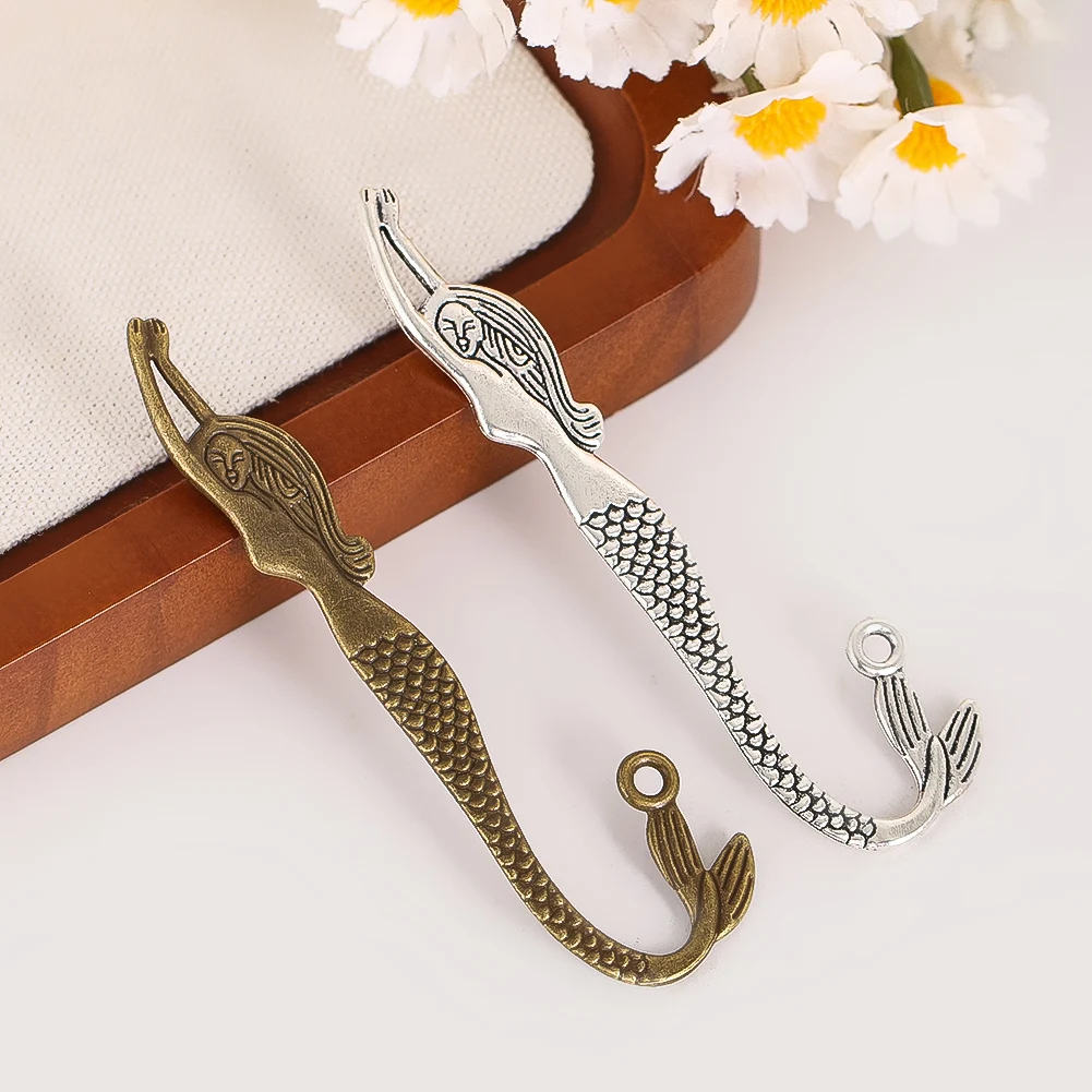 2pcs Retro Two Tone Alloy Mermaid Pendant Ocean Themed Handmade Jewelry Accessories Home Decor Ornament Key Chain Bag Accessory