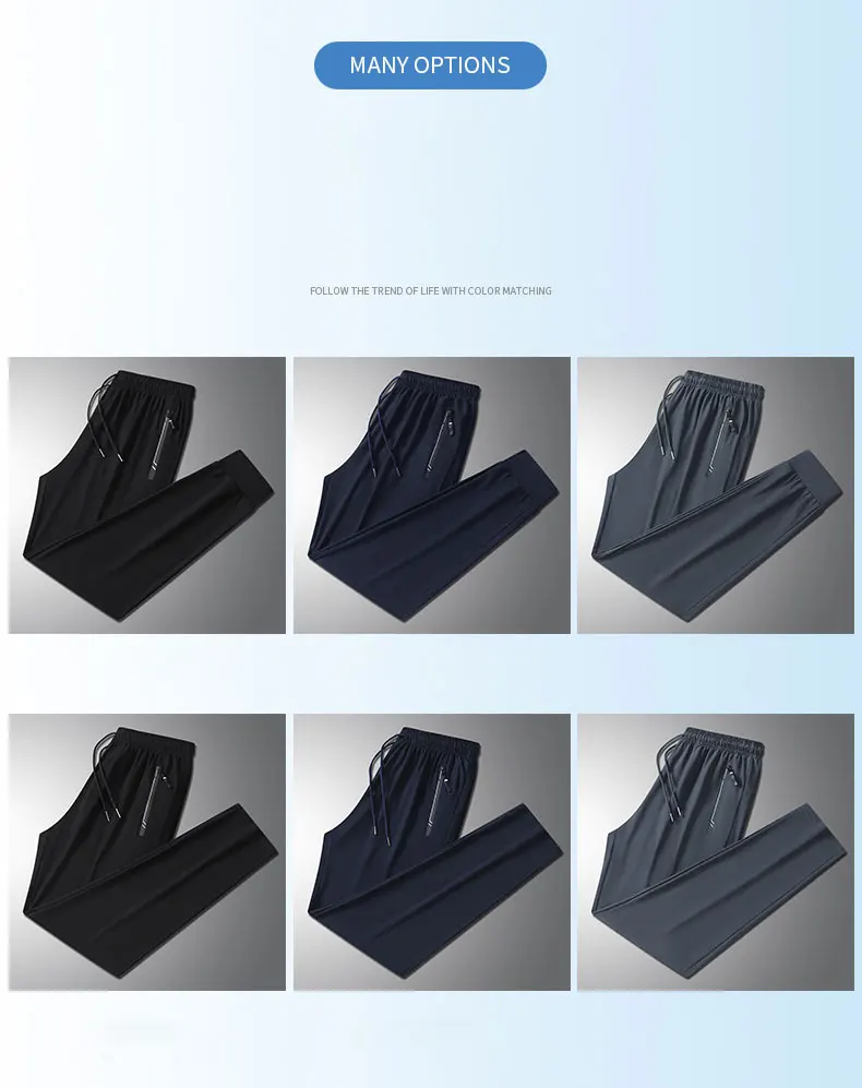 Running Pants Jogging Casual Summer Thin Elastic Sweatpants Quick Dry Ice Silk Straight Pants Sports Gym Breathable Men Trousers