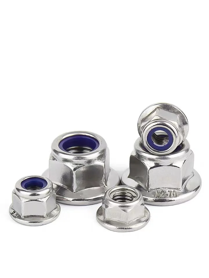 DIN6926 304 Stainless Steel Hexagonal Flange Nut With A Non-slip Mat Nylon Locking Nut M3-M12