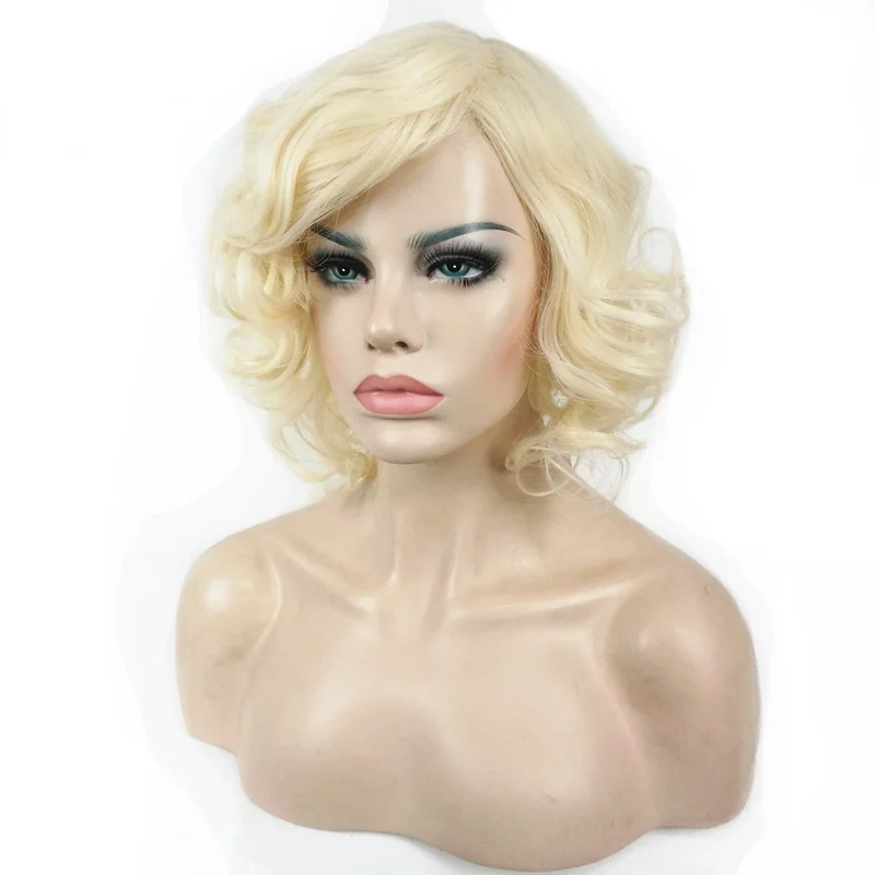 

Women Short Wavy Curly Hair Fluffy Synthetic Blonde Wig