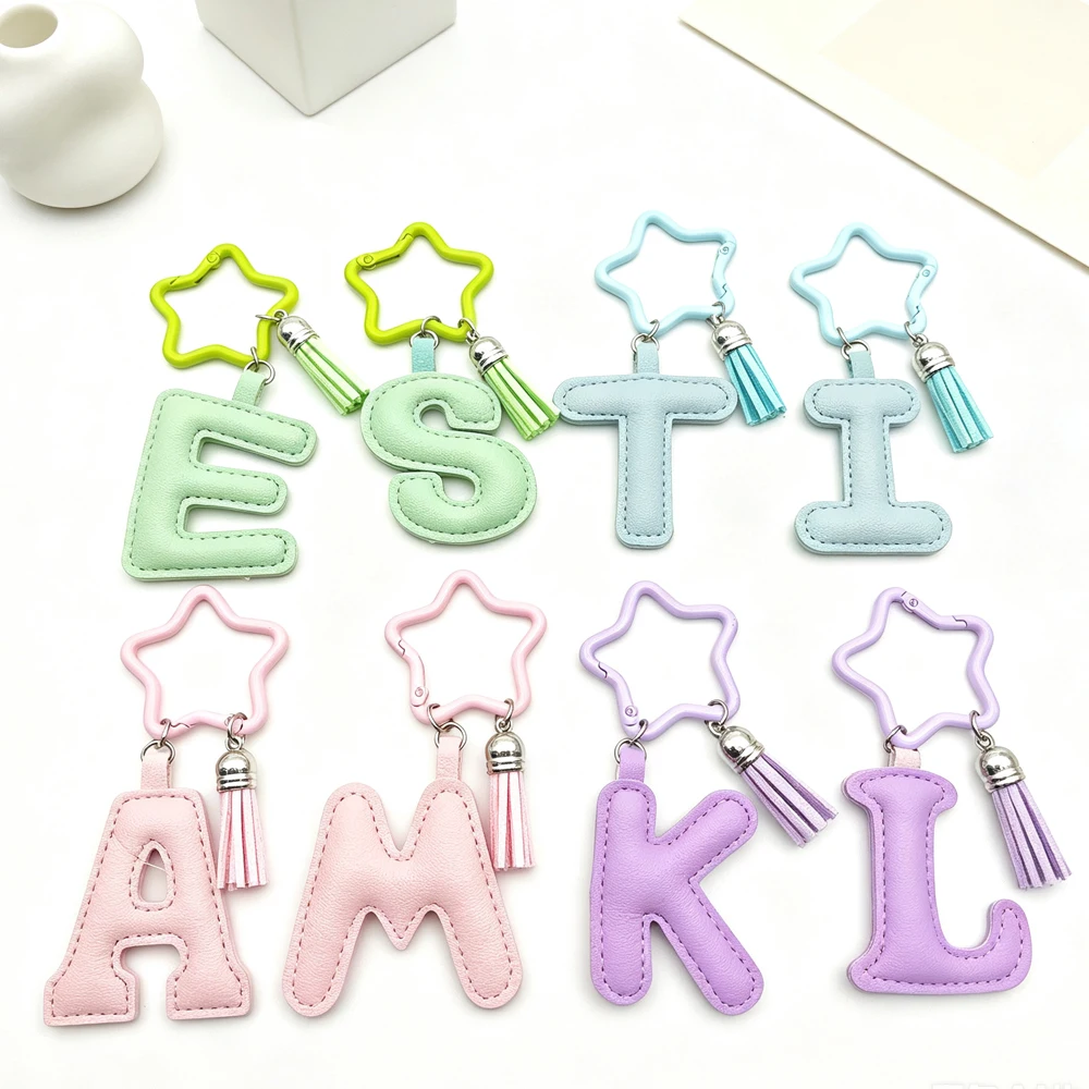 Kawaii Stern-Schlüsselanhänger mit Quaste, Leder A-Z Initialen Alphabet Taschenanhänger, Damen Handtaschenanhänger, Personalisierter Namensschlüsselring, Kleines Geschenk – Detail 8