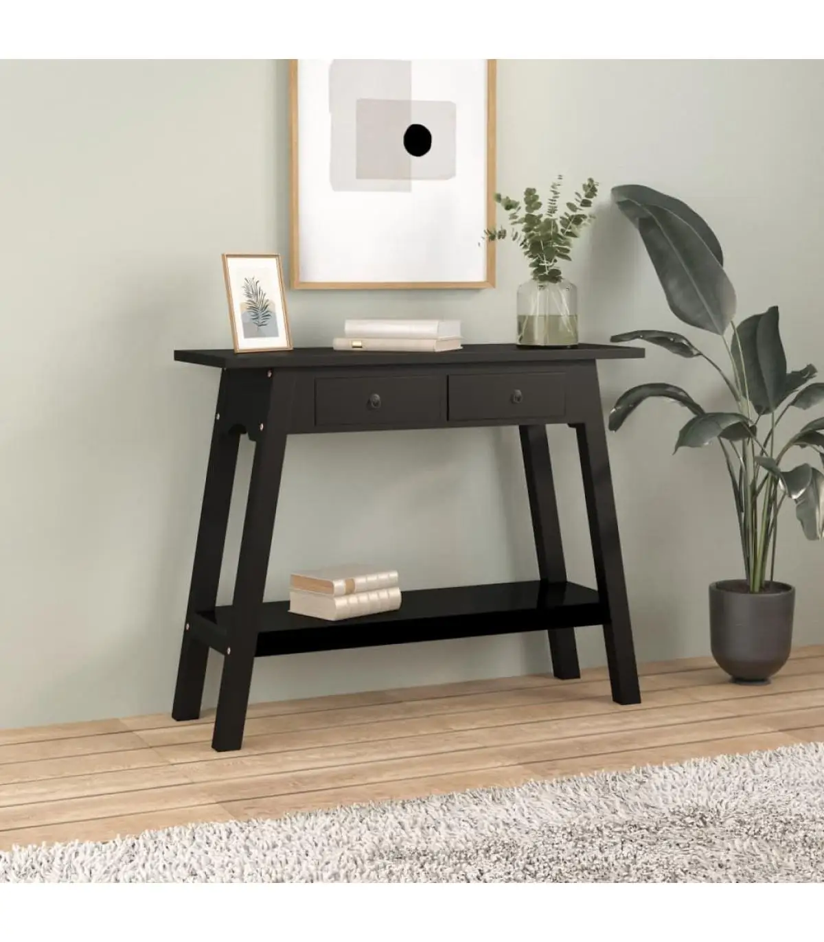 Auxiliary tables console table with drawers solid wood mahogany black 90x30x75 cm