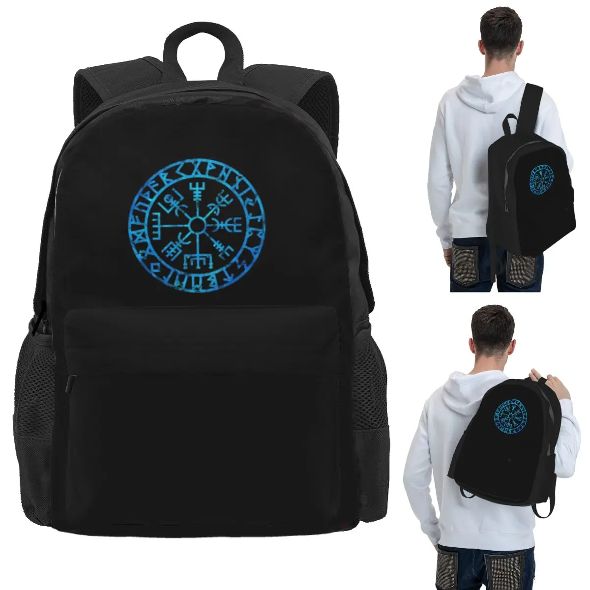 Vegvisir Icelandic Futhark Runes Compass Norse Mythology Viking Protection Symbol Backpack School Bag Bookbag Shoulder Bags