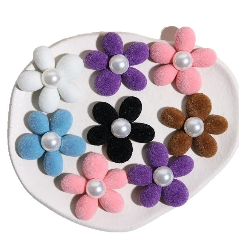 

Winter style 50pcs/lot color Flocking effect cartoon flowers shape acrylic beads diy jewelry garment hair accessory
