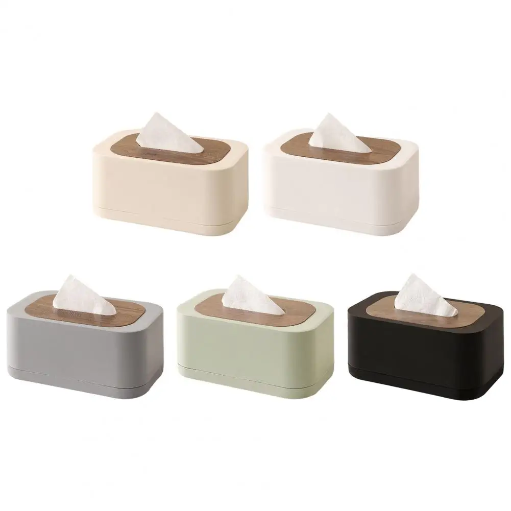 Wooden Cover Tissue Box Waterproof Plastic Napkin Holder Removable Spring Mechanism Toilet Paper Holder Living Room