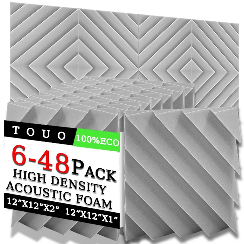 TOUO Diamond Groove Acoustic Foam 6/12/24 Pcs Wall Soundproofing Drum Room Acoustic Treatment High-Density Soundproof Material