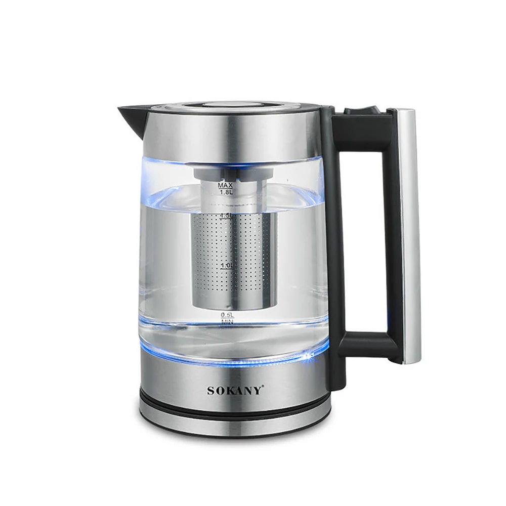 غلاية كهربائية غلاية منزلية من زجاج البورسليكات العالي 1.8 لتر إيقاف تشغيل تلقائي 1800 وات