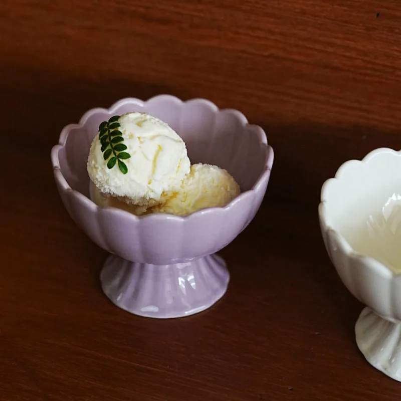 Ceramic High-legged Lace Bowl Ice Cream Snack Tableware Commercial Hotel Restaurant Imperial Bird's Nest Dessert Pastry Bowl New