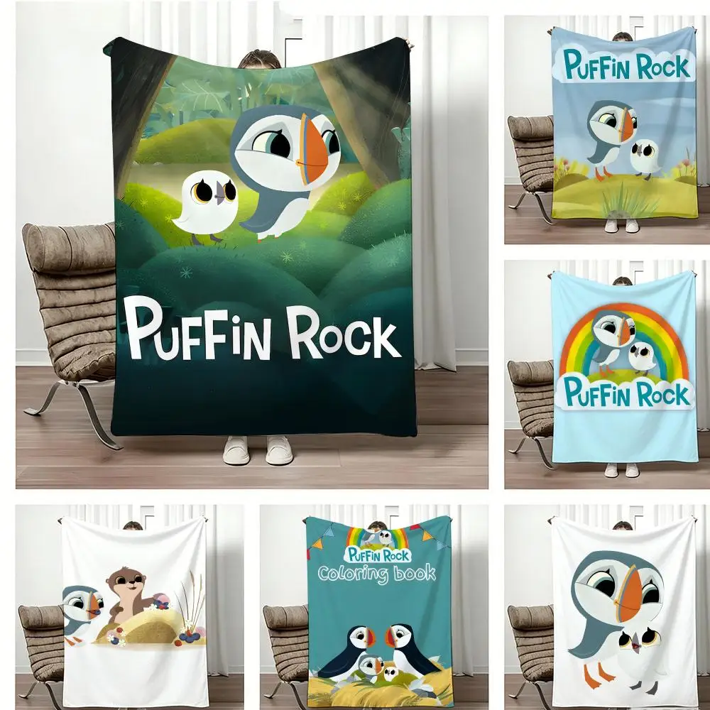 Kids Cartoon P-Puffin Rock Throw Lightweight  Flannel Blanket Soft Skin-friendly for Summer Cooling