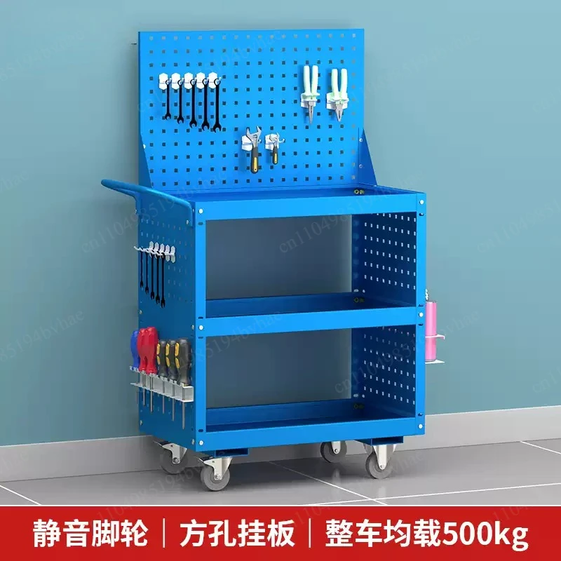 Manual Tool Cart Mobile Workbench with Casters Pegboard Storage Auto Repair Tool Organization With Drawers