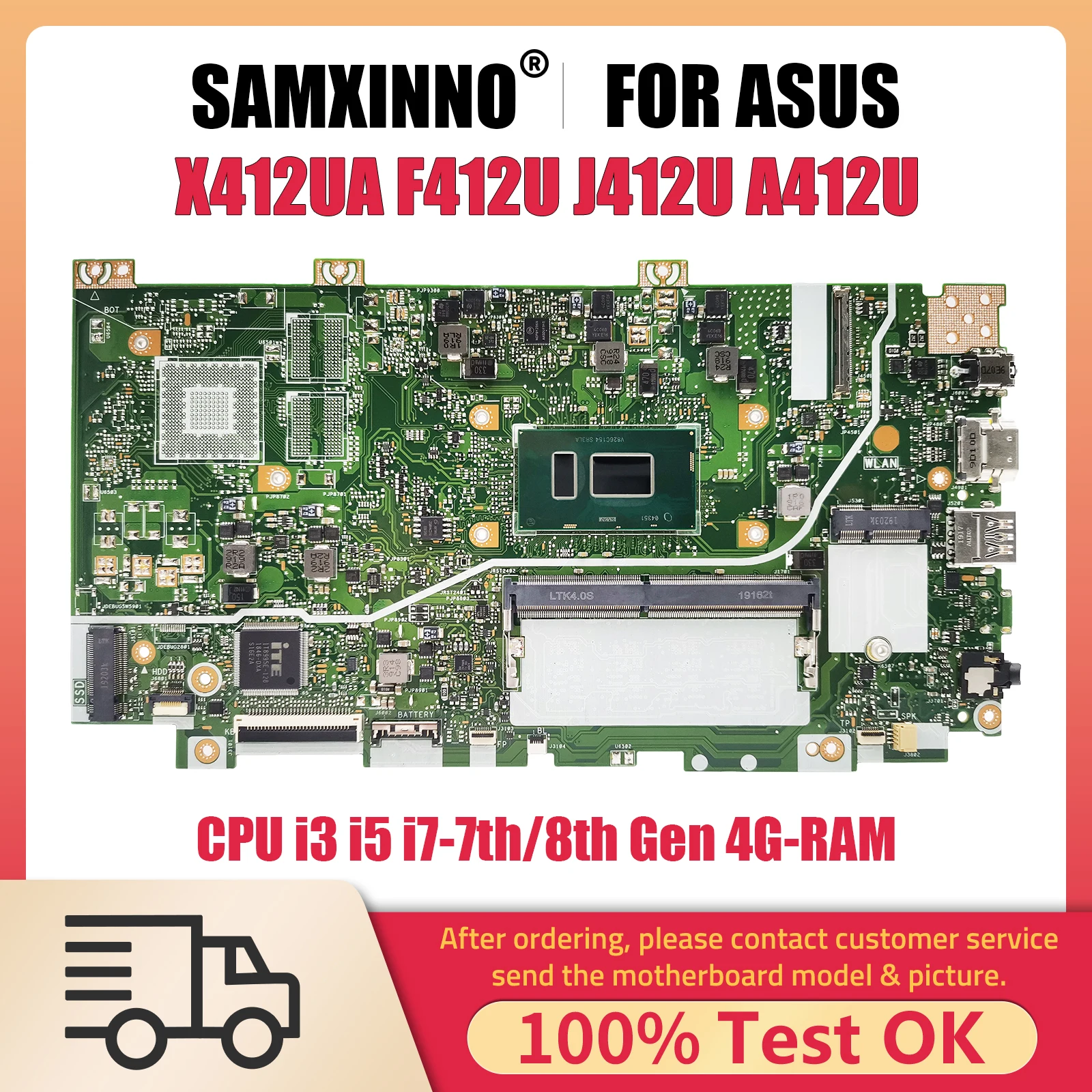 

X412UA Laptop Motherboard For Asus Vivobook F412U J412U A412U X412UB X412UF Notebook Mainboard CPU i3 i5 i7 7th 8th Gen 4G RAM