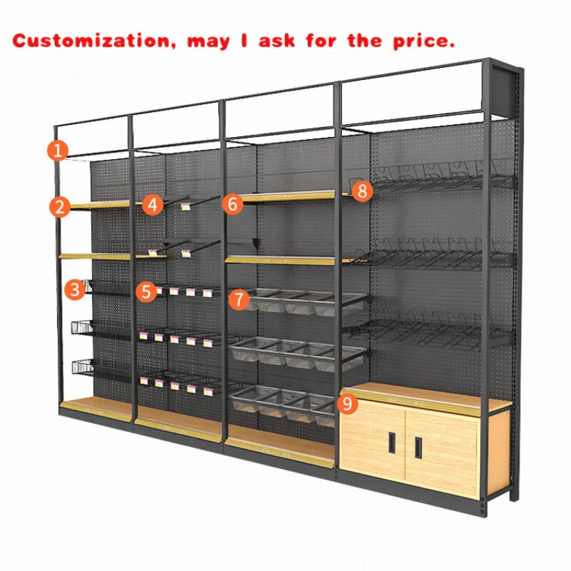 

custom.Customized Supermarket Shelving Wooden-Colour Metal Display Shelf Retail Shelves Shops Steel Grocery Store Shelves