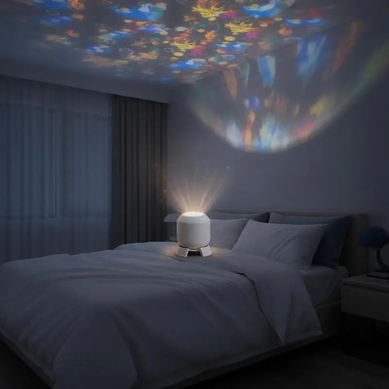 LED Ocean Projector Night Light 360° Rotating Dynamic USB Lamp for Sleeping Aid Bedroom Use