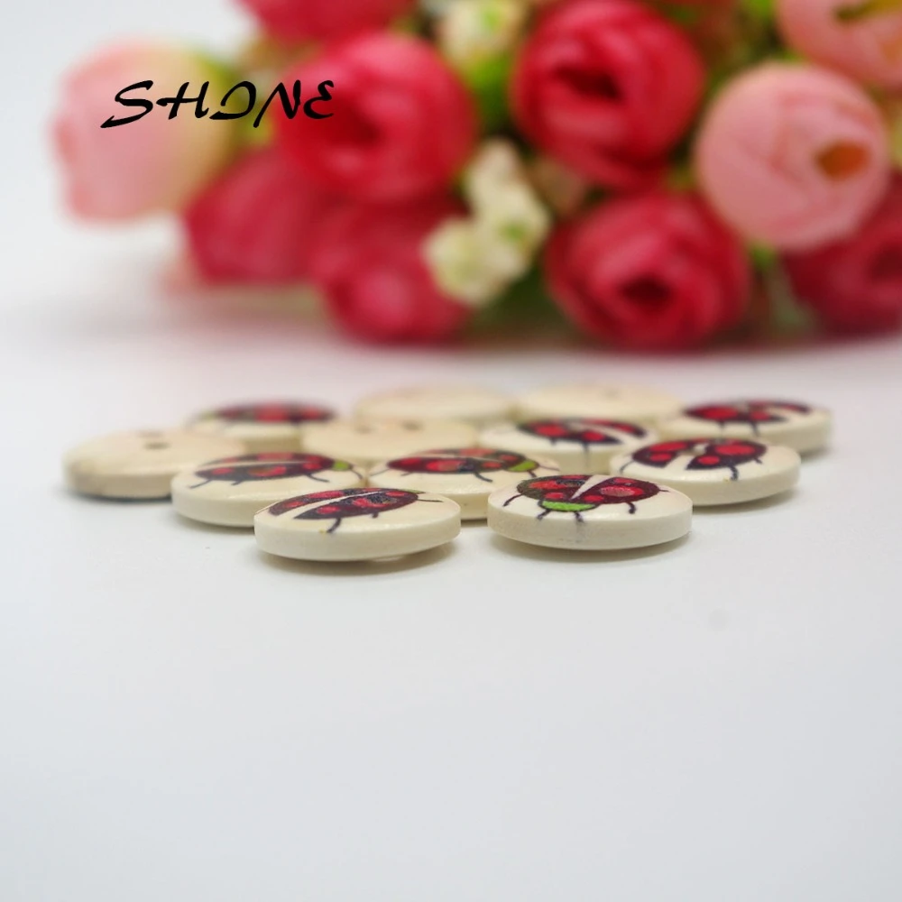 50PCs Wooden Sewing Buttons Scrapbooking Round Two Holes 15mm Costura Botones Decorate bottoni botoes CB0044B