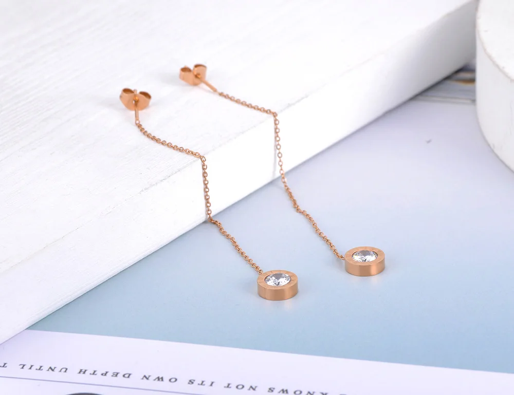 Lokaer Titanium Stainless Steel CZ Crystal Roman Numerals Tassel Earrings Fashion Bohemia Dangle Earrings For Women Girls E20213