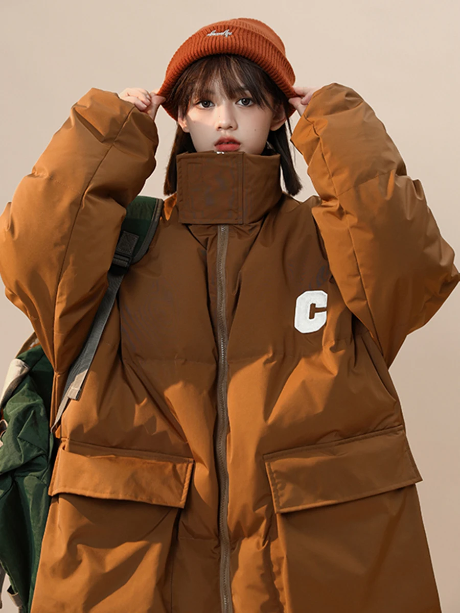 

Women's Brown Parka Jacket Overcoat Warm Thicken Turtleneck Coat Korean 90s Vintage Harajuku Padded Jacket Clothes Winter Autumn