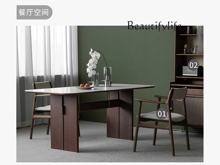 

muebles para hogar Nordic Rectangular Solid Wood Stone Plate Dining Table Modern Simple and Light Luxury Dining Table Home