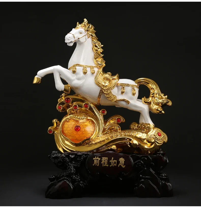 

2022 Speedy success HOME Company hall lobby shop art Gook Luck gold horse business bring wealth Money FENG SHUI Mascot Statu