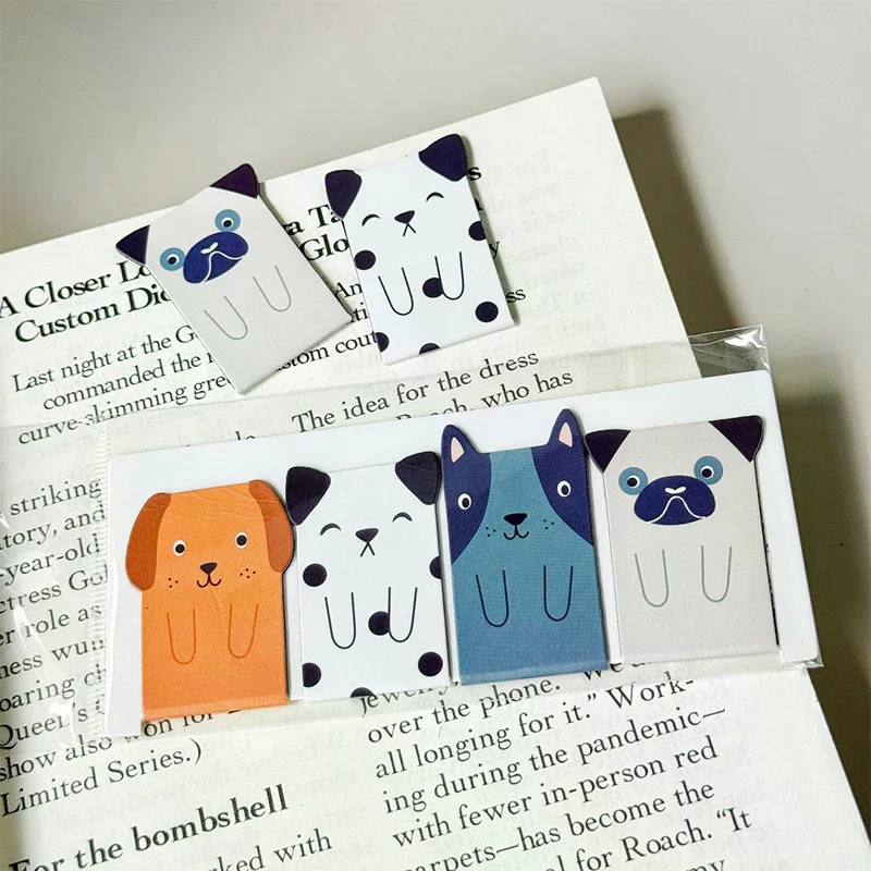 

4pcs/set Cute Animal Magnetic Bookmarks - Cartoon Dog Cat Creative Stationery Gift Student Reward Back To School Present