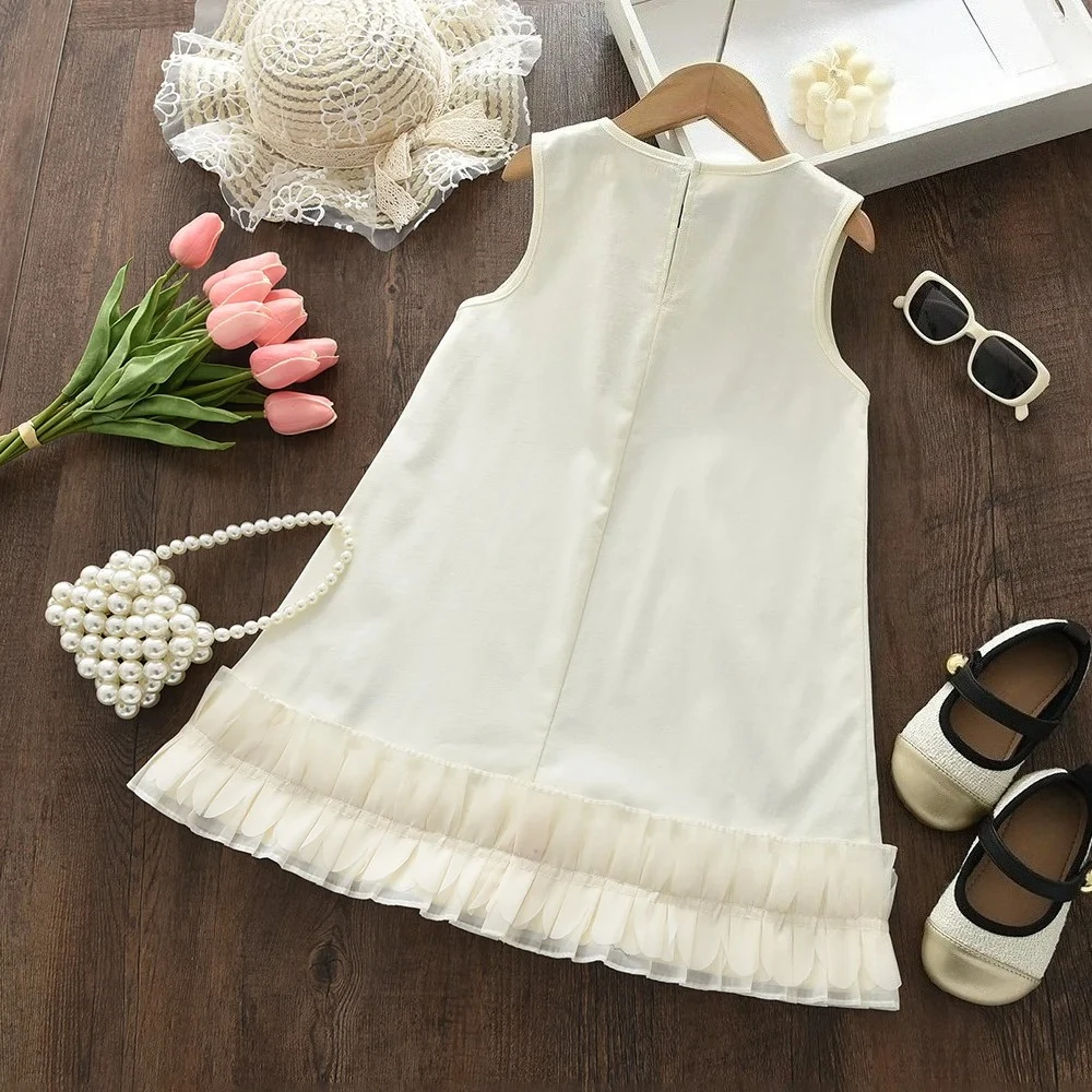 الصيف 3-7 سنوات الفتيات موضة ملابس للحفلات الحلو بلون أكمام س الرقبة فستان مكشكش 1 قطعة الاطفال ملابس بسيطة غير رسمية #2