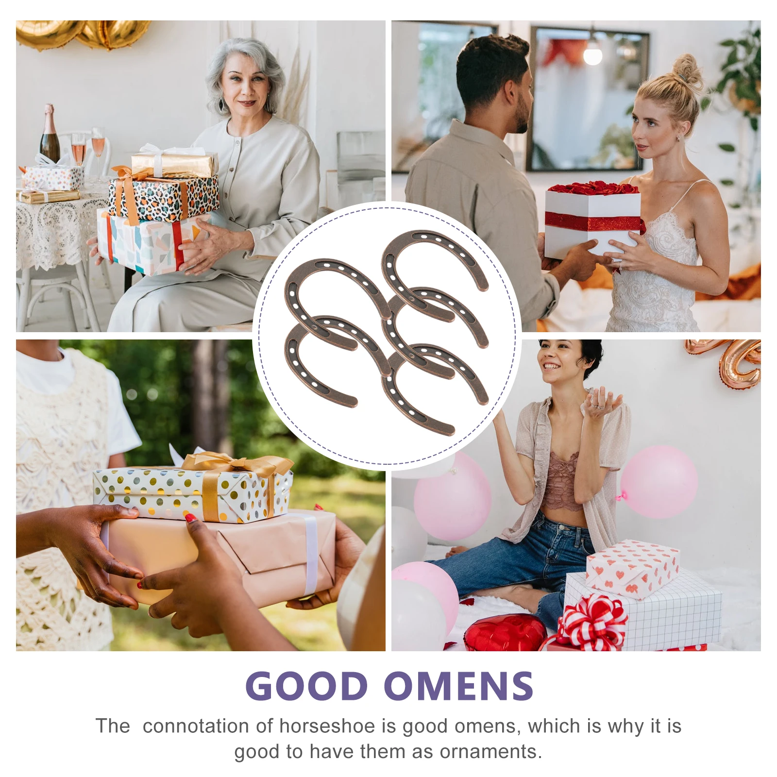 

5pcs Horseshoe Hanging Decoration Zinc Alloy Wall Hanging For Wedding Celebration Home Decor Ornament