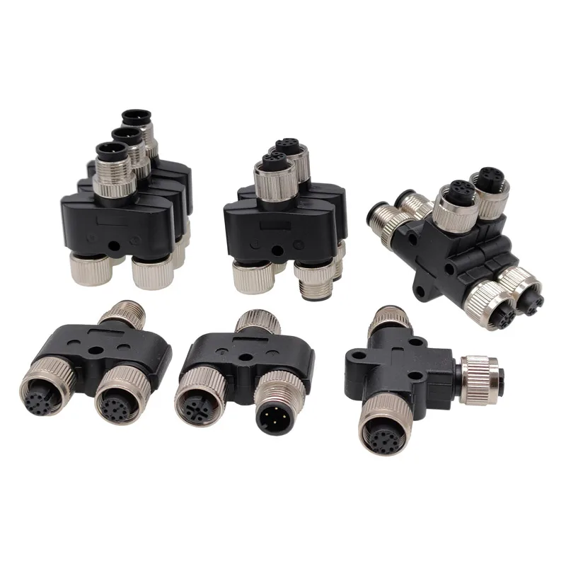 M12 Sensor Connector Male Female Plug Y Shaped Conversion Plug 4 5 8 pin Waterproof Connectors