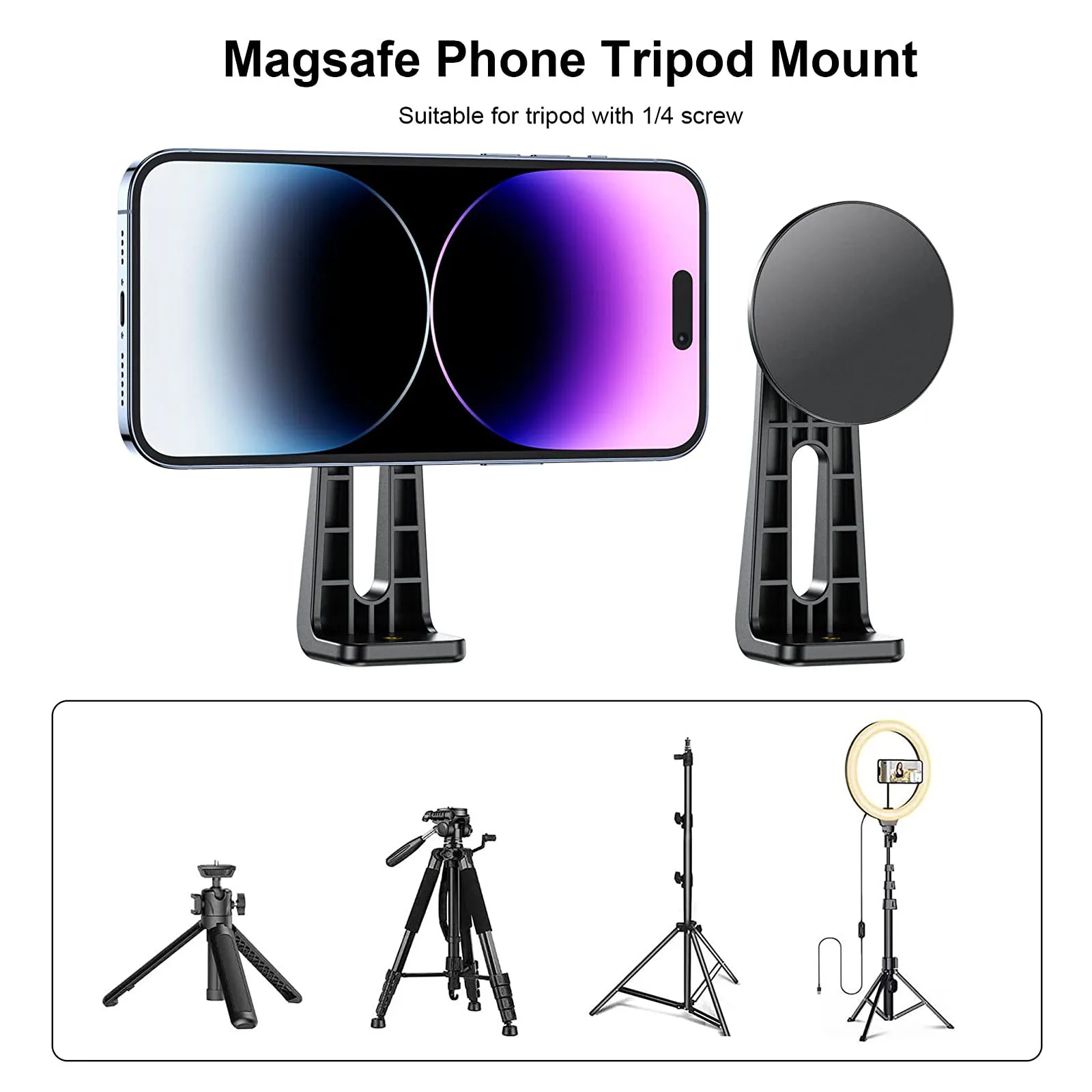 for Magsafe Phone Mount Adapter Universal Magnetic Tripod Phone Holder for iPhone 14 13 12 Samsung HUAWEI 360° Rotatable Bracket